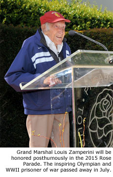 Grand Marshal Louis Zamperini will be honored posthumously in the 2015 Rose Parade. The inspiring Olympian and WWII prisoner of war passed away in July.