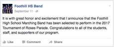 Foothill HS Band on Facebook