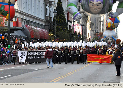 The band is exiting the television zone. 2011 Macy's Thanksgiving Day Parade Photo by Marching.com