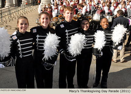 Dobyns-Bennett's drum majors are lining up for a group photo on the steps of the U.S. Post Office. 2011 Macy's Thanksgiving Day Parade Photo by Marching.com