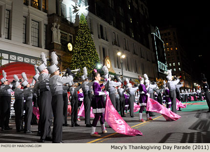 Plymouth-Canton Educational Park has created an elaborate production complete with The Grinch and guard members wearing Whoville hair styles. 2011 Macy's Thanksgiving Day Parade Photo by Marching.com