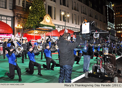 Carmel H.S. (Indiana) produces an excellent sound during its rehearsal. 2011 Macy's Thanksgiving Day Parade Photo by Marching.com