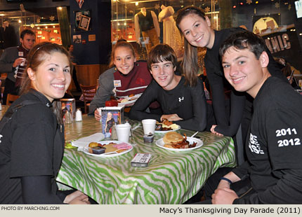 Dobyns-Bennett band members are having breakfast at Planet Hollywood in Times Square. 2011 Macy's Thanksgiving Day Parade Photo by Marching.com