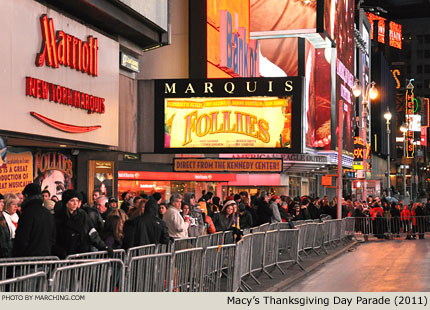 A significant crowd has already gathered in Times Square. 2011 Macy's Thanksgiving Day Parade Photo by Marching.com