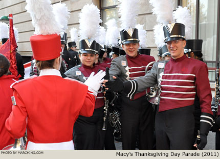 Dobyns-Bennett students exchange high-fives with members from Macy's Great American Marching Band. 2011 Macy's Thanksgiving Day Parade Photo by Marching.com