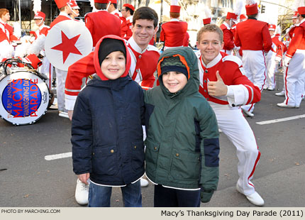 These young band fans (and future band members) wanted their picture taken next to Macys Great American Marching Band. 2011 Macy's Thanksgiving Day Parade Photo by Marching.com