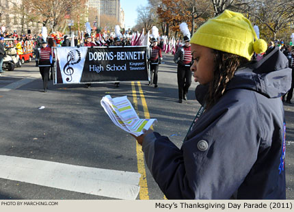 Dobyns-Bennett is setting its formation in the street. 2011 Macy's Thanksgiving Day Parade Photo by Marching.com