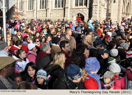 Every intersection is absolutely filled with spectators. 2011 Macy's Thanksgiving Day Parade Photo by Marching.com