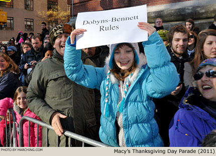 This family from Massachusetts loves to cheer for the marching bands. 2011 Macy's Thanksgiving Day Parade Photo by Marching.com