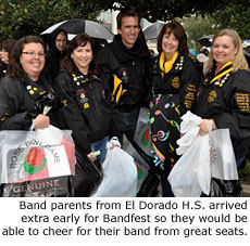 Band parents from El Dorado H.S. arrived extra early for Bandfest so they would be able to cheer for their band from great seats.