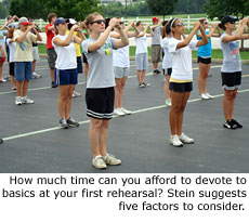 How much time can you afford to devote to basics at your first rehearsal? Stein suggests five factors to consider.