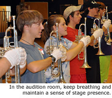 In the audition room, keep breathing and maintain a sense of stage presence.