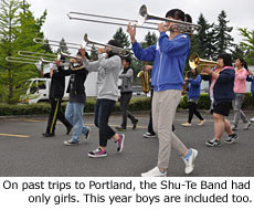 On past trips to Portland, the Shu-Te Band had only girls. This year boys are included too.