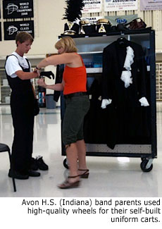 Avon H.S. (Indiana) band parents used high-quality wheels for their self-built uniform carts.