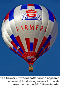 The Farmers ExtraordinAIR balloon appeared at several fundraising events for bands marching in the 2010 Rose Parade.