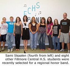 Sami Skaalen (fourth from left) and eight other Fillmore Central H.S. students were recently selected for a regional honor band.