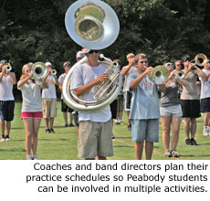 Coaches and band directors plan their practice schedules so Peabody students can be involved in multiple activities.